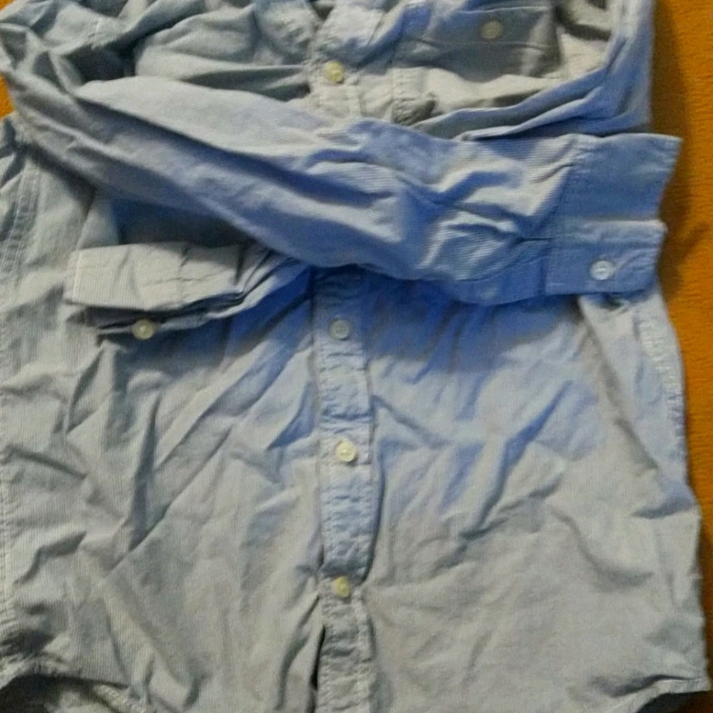 Blue and White striped button up dress shirt men